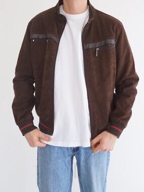 VTG EGA Emporio Brown Italian Leather Zip Jacket Cafe Racer Moto Style Biker M